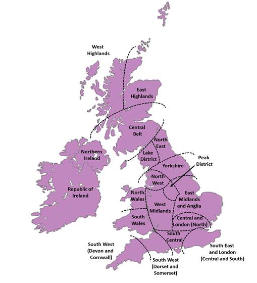 UK and Ireland Map MTA Regions