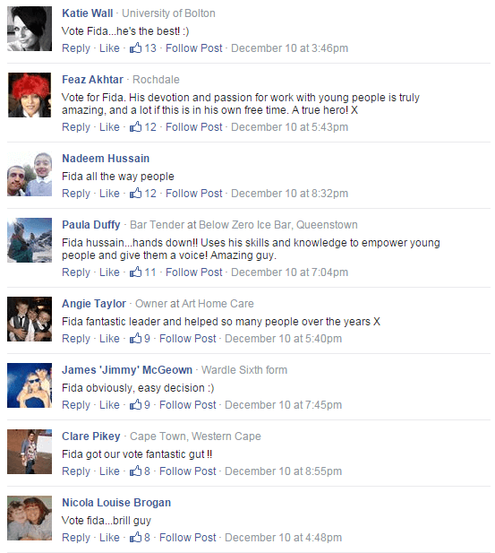 Facebook comments about Fida