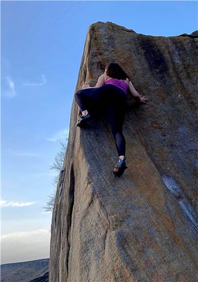 Darcey Haddow bouldering outdoors